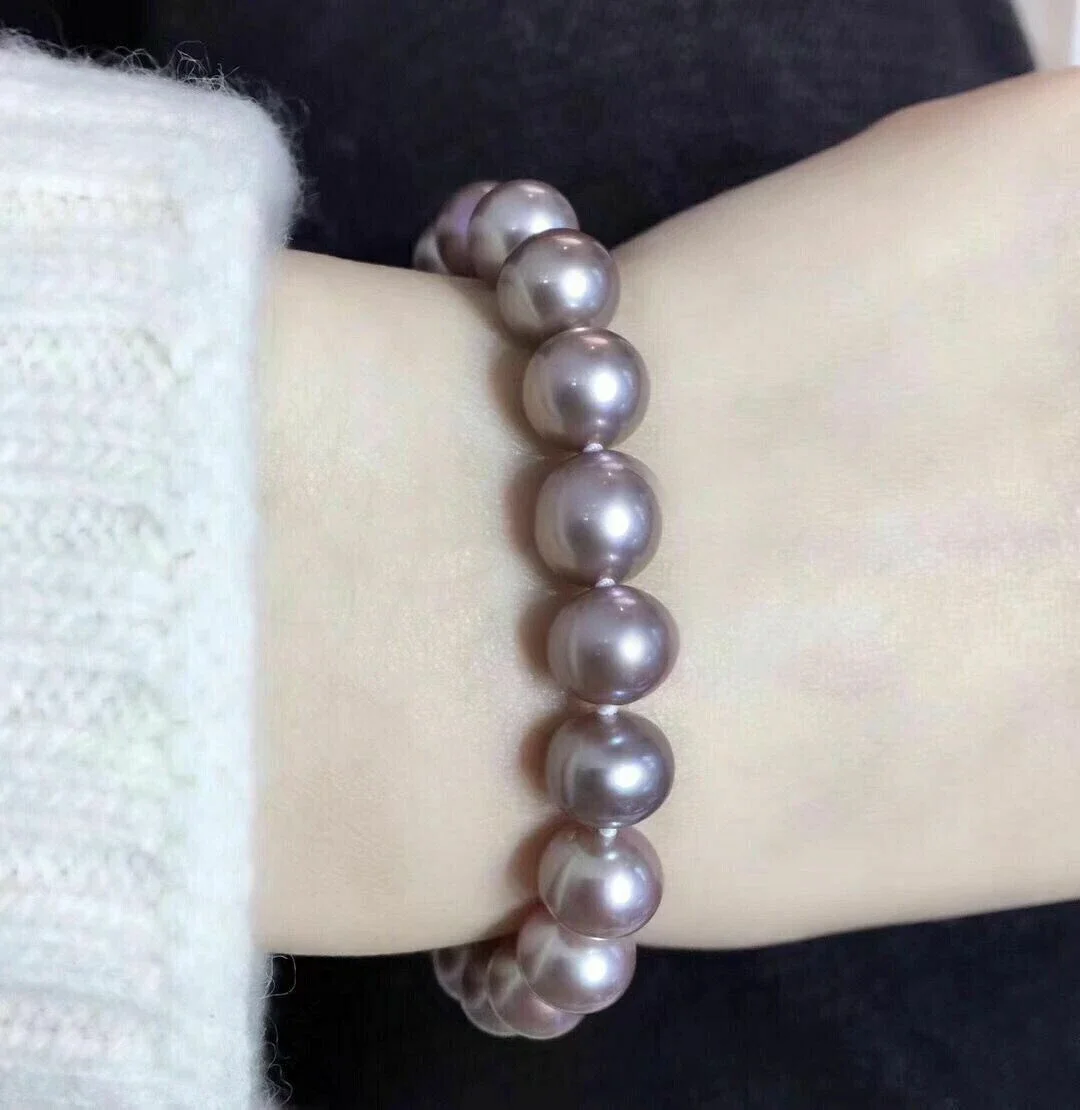 

7.5-8 inch gorgeous AAA+8-9mm natural South Sea purple round pearl bracelet 14k