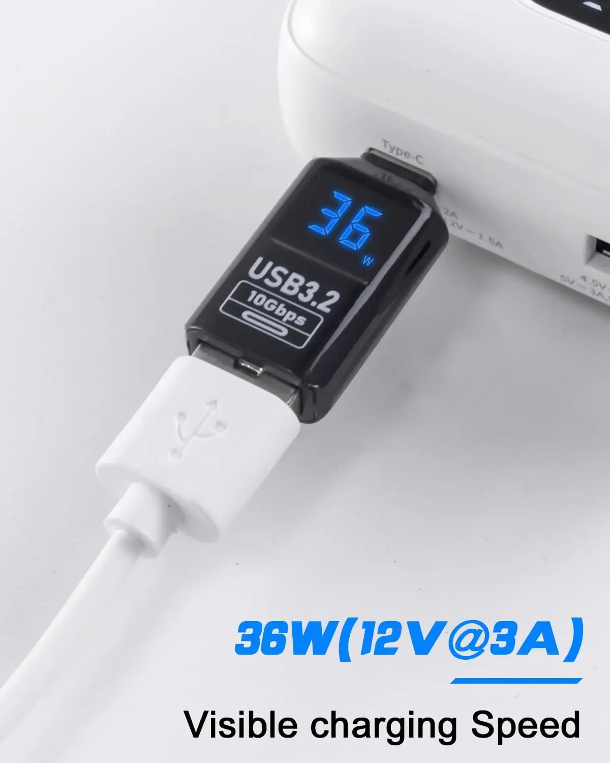Paquete de 2 adaptadores USB C a USB A con pantalla digital LED, adaptador USB C macho a USB hembra de 10Gbps, USB C no direccional a USB 3.2
