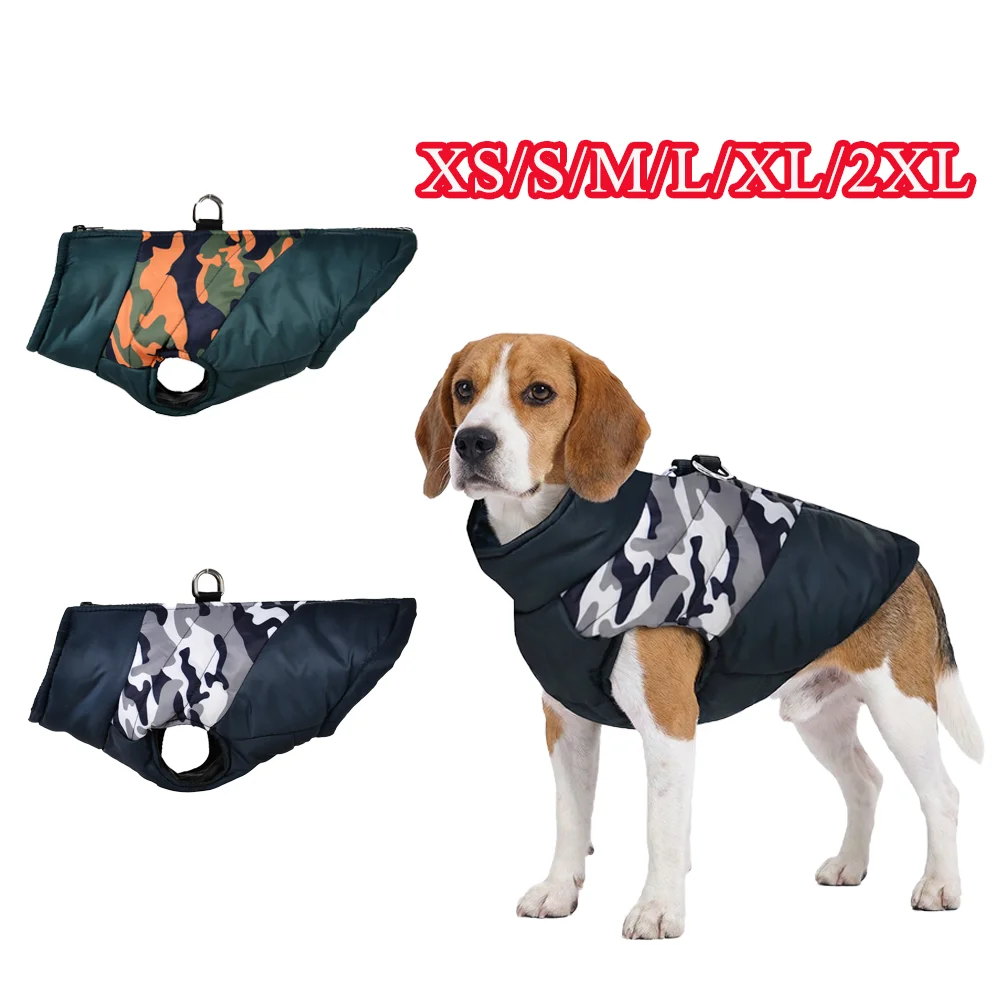 Winterwarme Hundekleidung für kleine und mittelgroße Hunde, winddicht, wasserdicht, mit Reißverschluss, Tarnjacke, Outfits für französische Bulldoggen