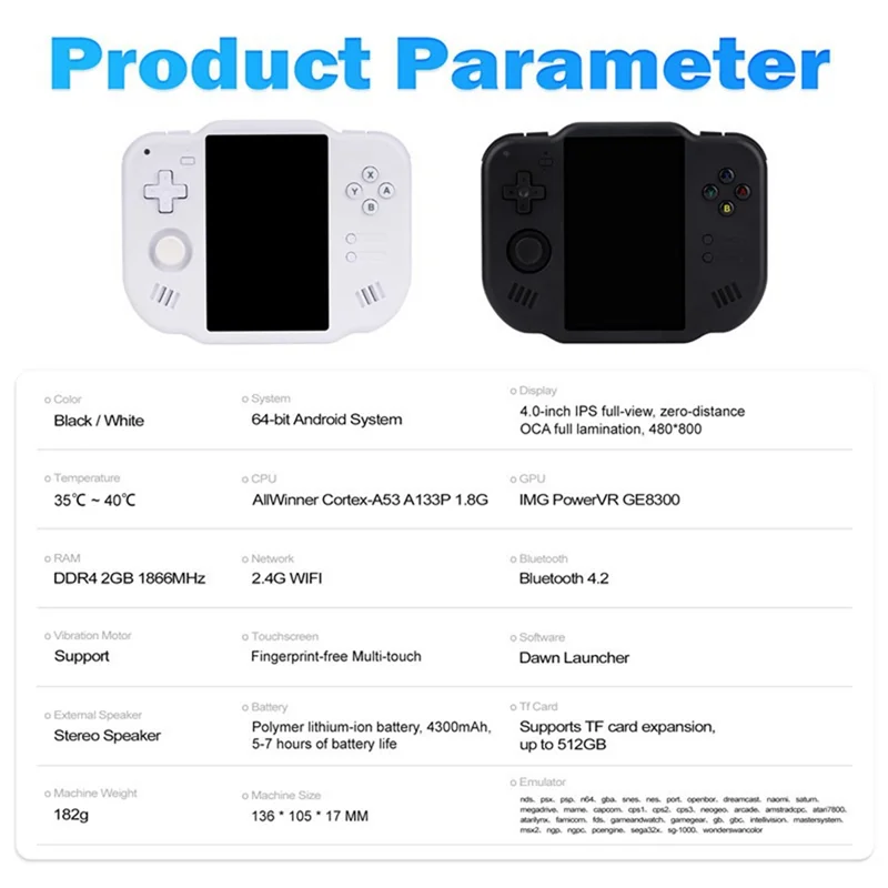 【USB-C Cable】Mini Zero 40 Vertical Retro Handheld Video Game Console 64G 4.0 Inch IPS Touch Screen For Android Portable Game Pla