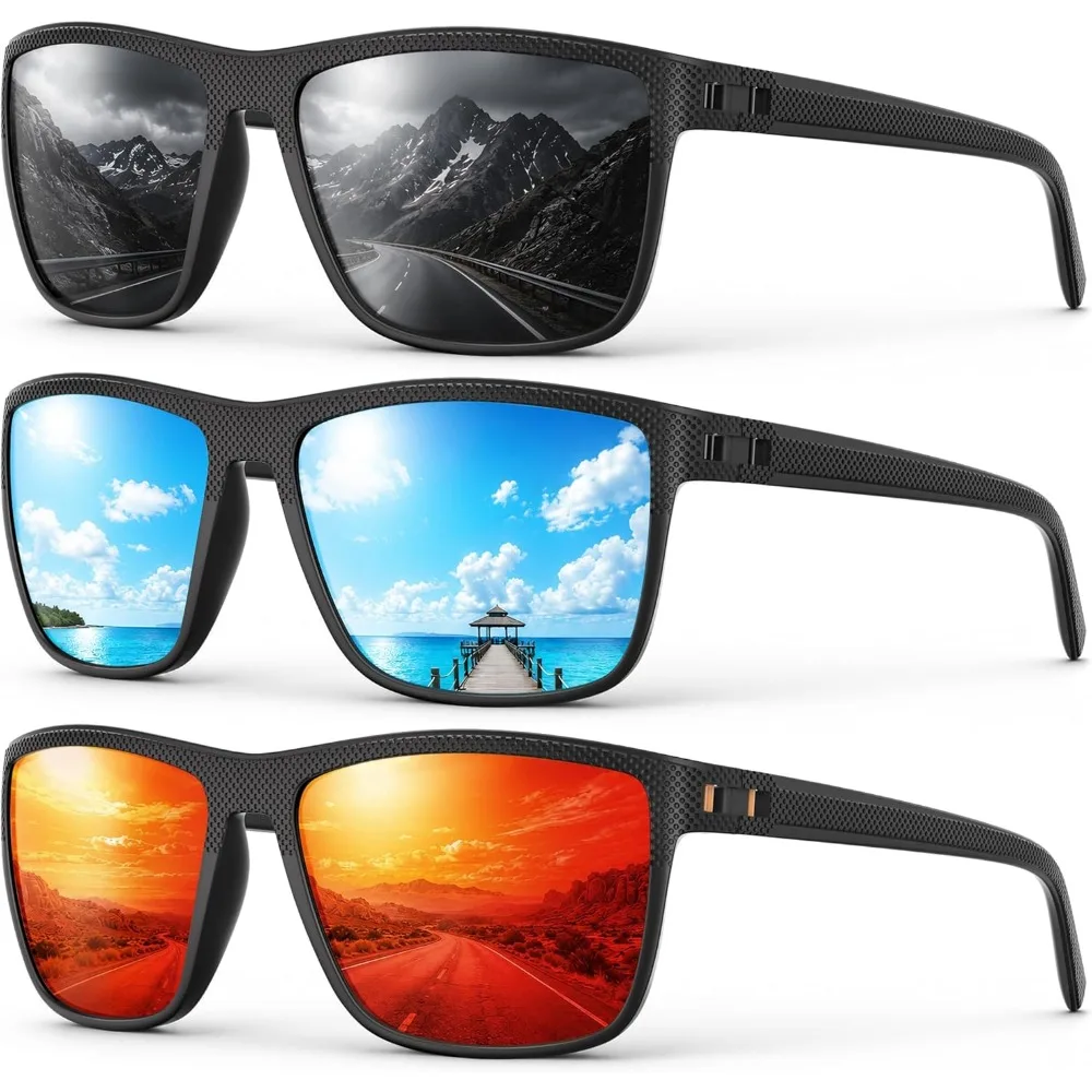 Lunettes de soleil polarisées pour hommes, 3 paquets légers avec protection UV pour conduite, pêche et golf