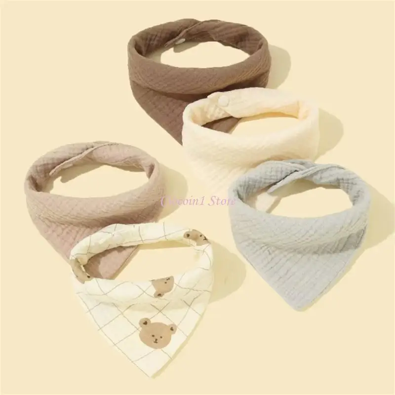 Y1UB 5 قطعة المرايل الطفل القطن ملابس التجشؤ مثلث الترويل مريلة للرضع للجنسين التسنين المفاجئة المرايل الوليد المنتج دش هدية #4