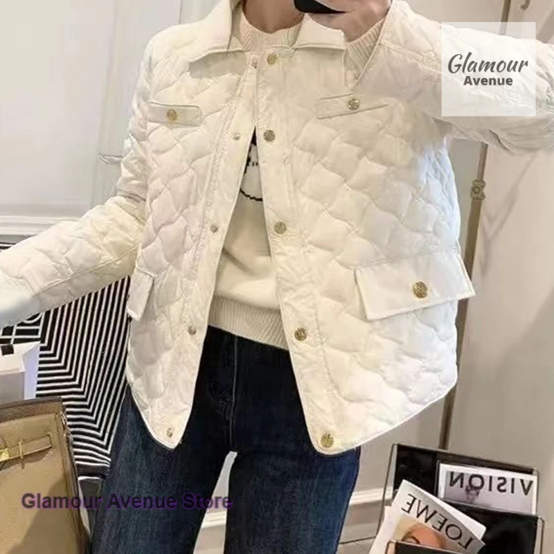 

Korean style small fragrance down cotton-padded jacket women's autumn and winter cotton-padded light rhombic casual Joker coat.