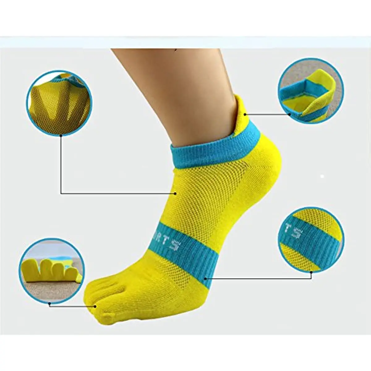 Calcetines de algodón con punta Baja para hombre, medias deportivas de 5 dedos, malla transpirable, lote de 6 pares