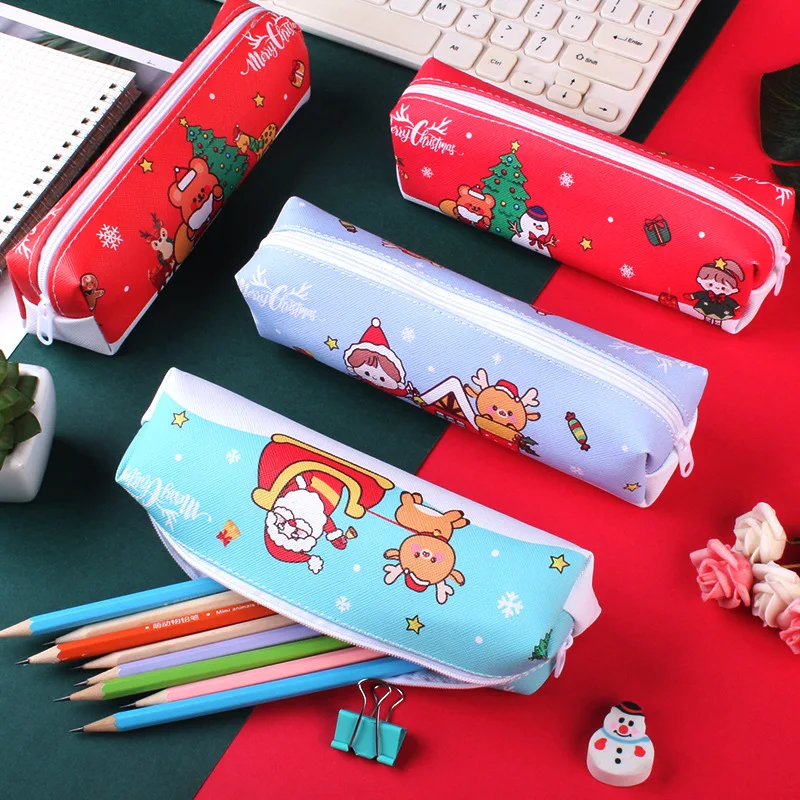 

2Pcs Cute Christmas PU Pencil Bag Pen Case Office School Stationery Supplies Kids Gift