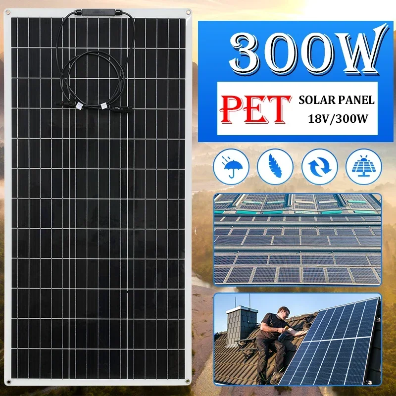 PET 300W Flexible Solar Panel with 12V 24V Solar Controller Monocrystalline Battery Charger for Rv Electric Car Camping Yacht