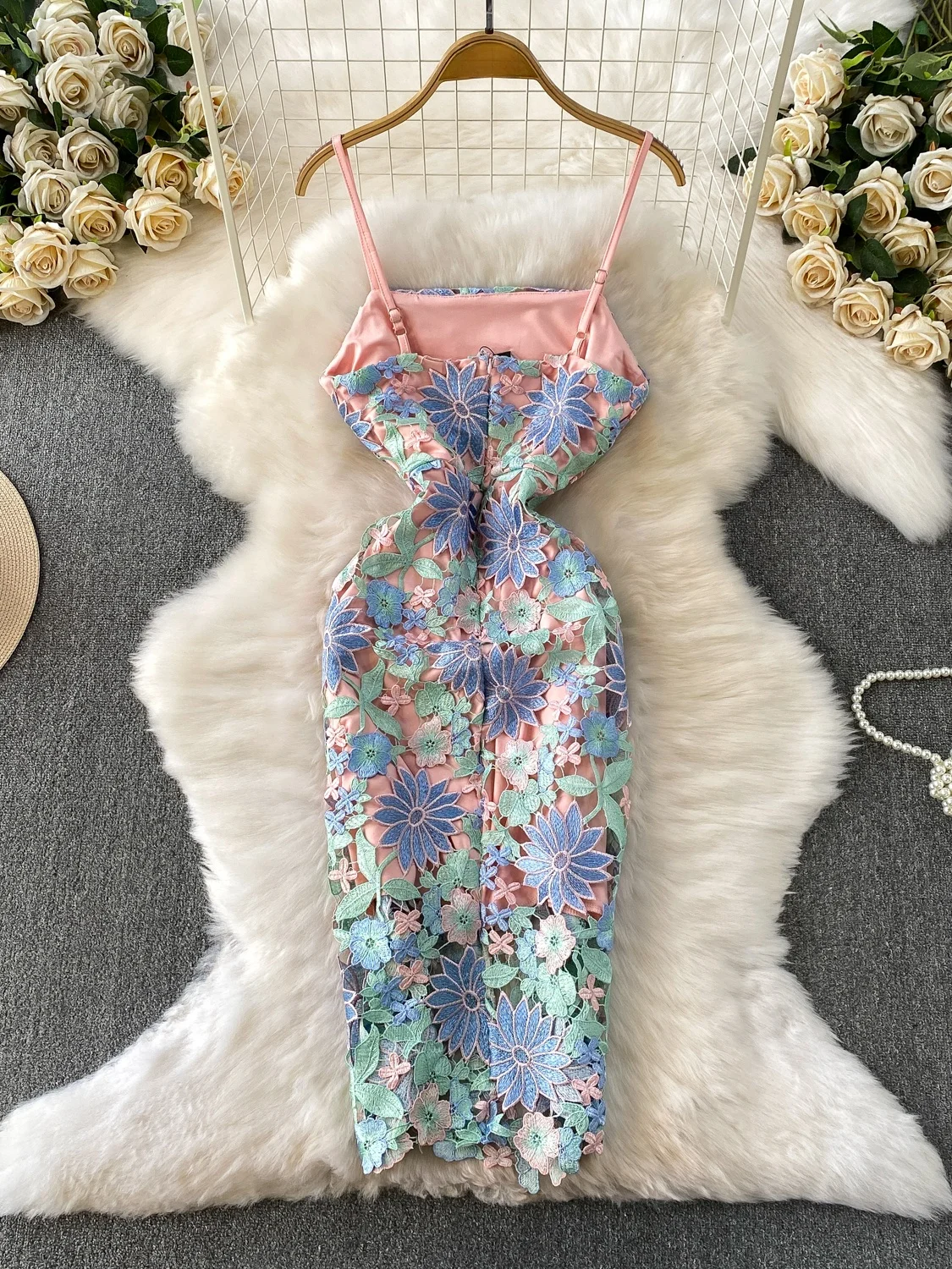 فستان Ele مفرغ من الدانتيل طويل Dr للسيدات ذو إحساس عالي للعمل الثقيل، رداء صباحي مناسب للارتداء اليومي #4