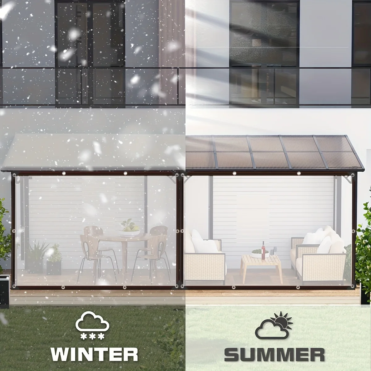 حلقة إغلاق شريط قماش شفافة مقاومة للماء للحماية، مقاومة للمطر بشكل فعال ومناسبة لمظلات الفناء والحديقة C