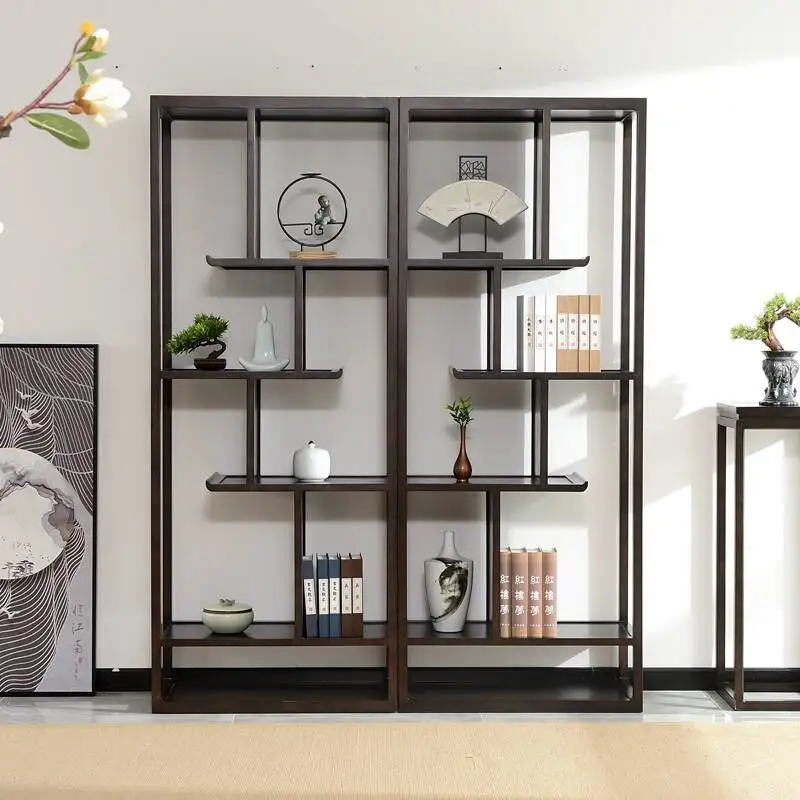 New Chinese style solid wood simple shelf display cabinet zen decoration