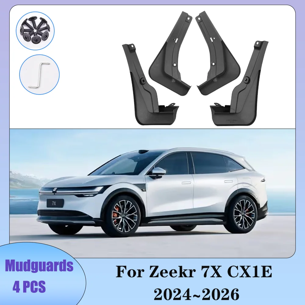 

Брызговик для автомобильных колес для Zeekr 7X CX1E 2024 ~ 2026 2025 грязевые заслонки для кожи, защитные крылья, брызговики, аксессуары, 4 шт.