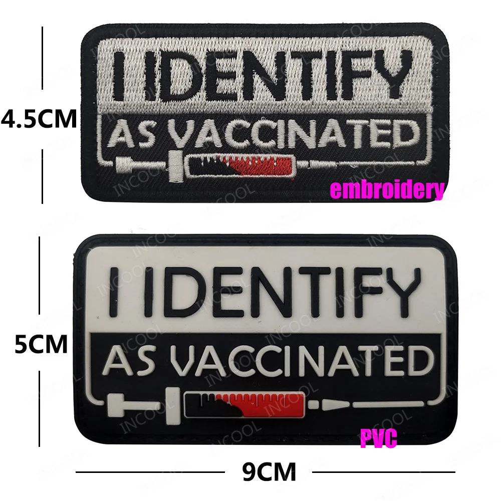 I Identify As Vaccinated Embroidered Patch Appliqued PVC Rubber Luminous Chevron Strip Patches For Clothing Backpack