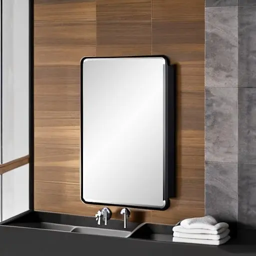 Black Bathroom Mirror Medicine Cabinet With Round Corner Framed Door And Beveled Edge Mirror 15 X 25 Inch, Recessed Or Surface