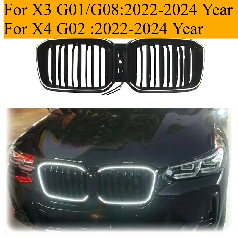 

High Quality ABS Front Bumper Grill Grid With Lights Lamp LED Grille For BMW X3/X4 G01 G02 G08 M40i 20i 30i LCI 2022-2024