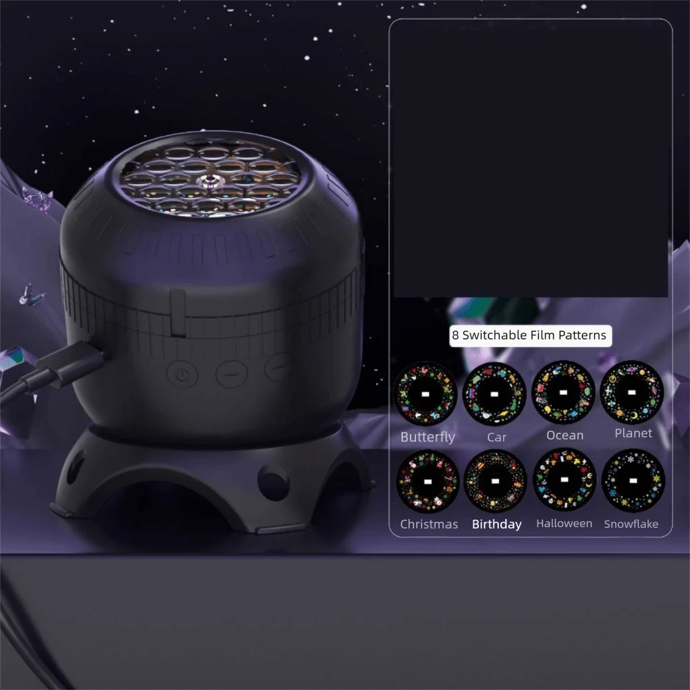 8 Patterns Starry Ocean Projection Night Light Dynamic Projector with Adjustable Speed Festival Ambient Light Snowflake
