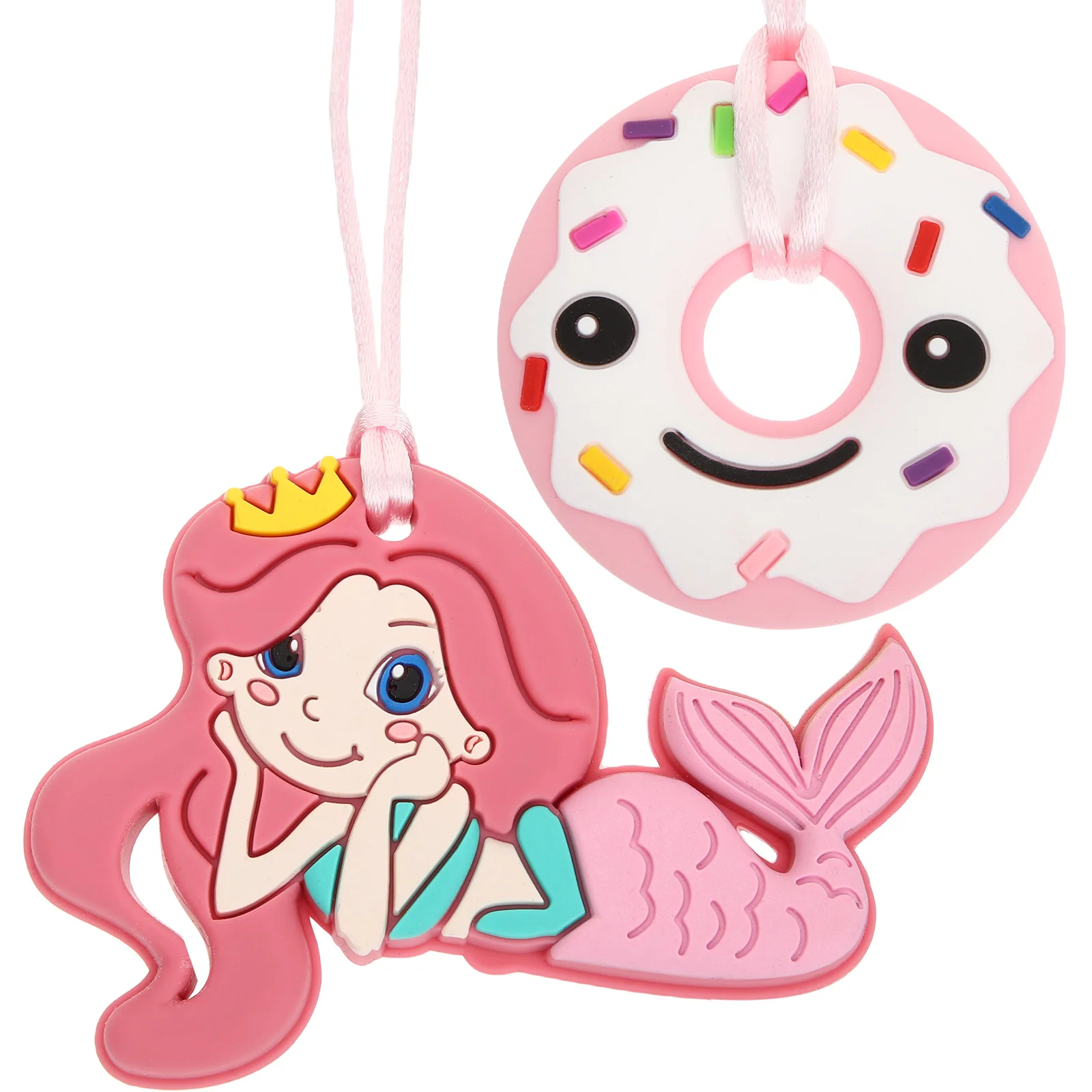 2Pcs Sensory Chew Necklaces Kids Teething Toy Silicone Chewy Necklace Infant Teether chew necklaces for sensory kids