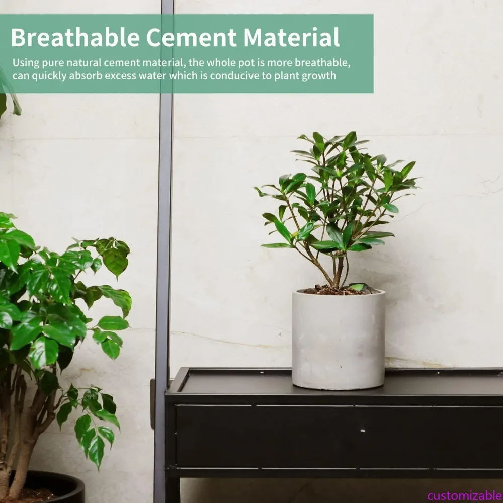 

14 Inch Modern Concrete Planter for Indoor Gardening with Drainage Hole