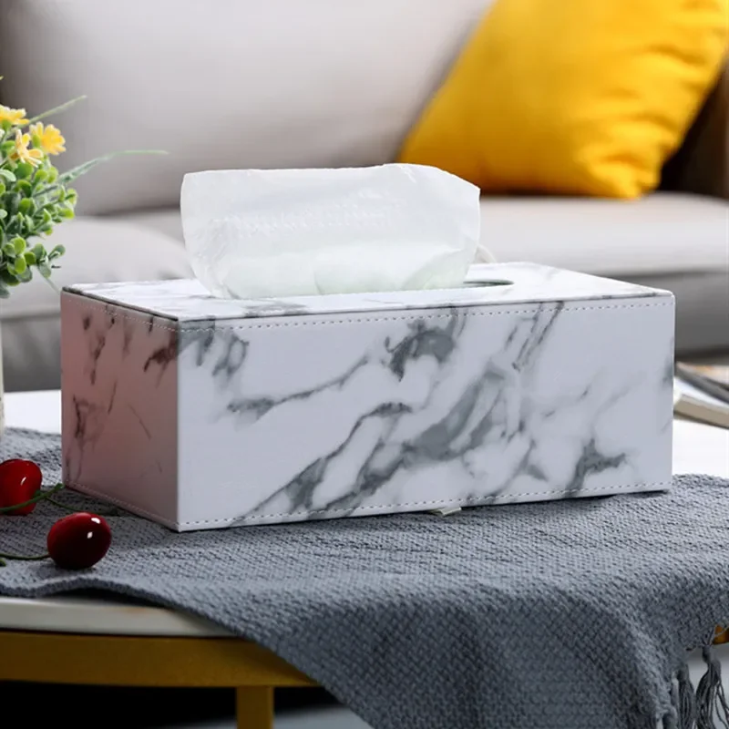 Nordic Marbling Leather Tissue Boxs Living Room Bedroom Desktop Tissue Holder Bathroom Draw Paper Storage Box Home Decoration