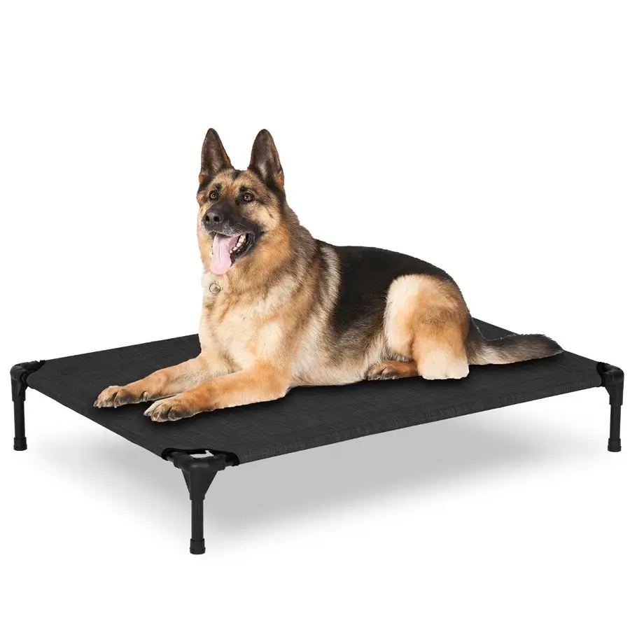 

Dog Bed for Outdoor, Large Raised Dog Cot with Washable Mesh, Cooling Pet Cot Chew Proof for Outside Camping, 42x30 Black