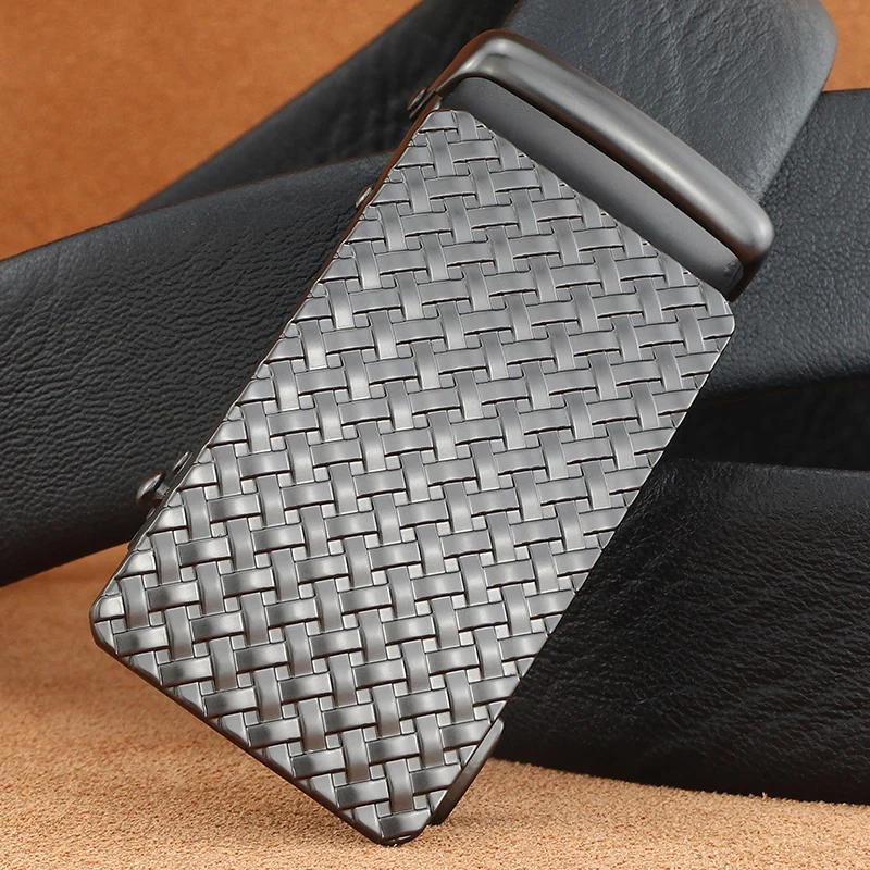 

High Quality feragamo full grain leather Luxury Weaving pattern automatic buckle belts men brand male Waistband