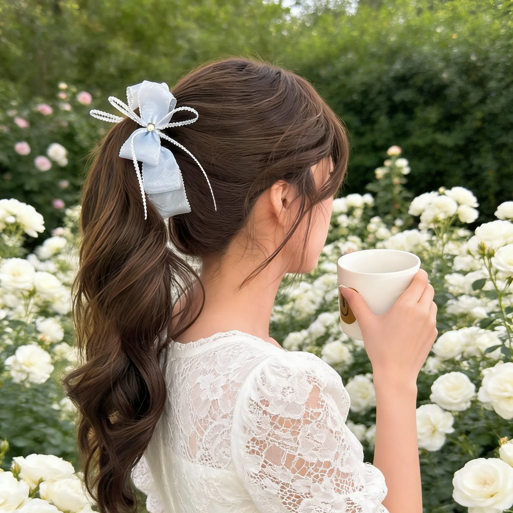 Ethereal Mesh Bow Banana Clip for Women Back of Head Vertical Ponytail Holder Sweet Versatile Lightweight Daily Accessory