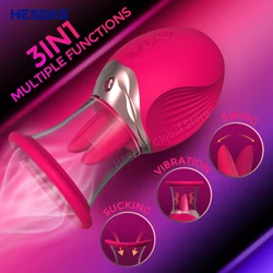 HESEKS Vacuum Sucker Tongue Licking Vibrator with 2 Sucking Cup Nipple Massager Clitoris Stimulator Rose Sex Toys for Women 18+