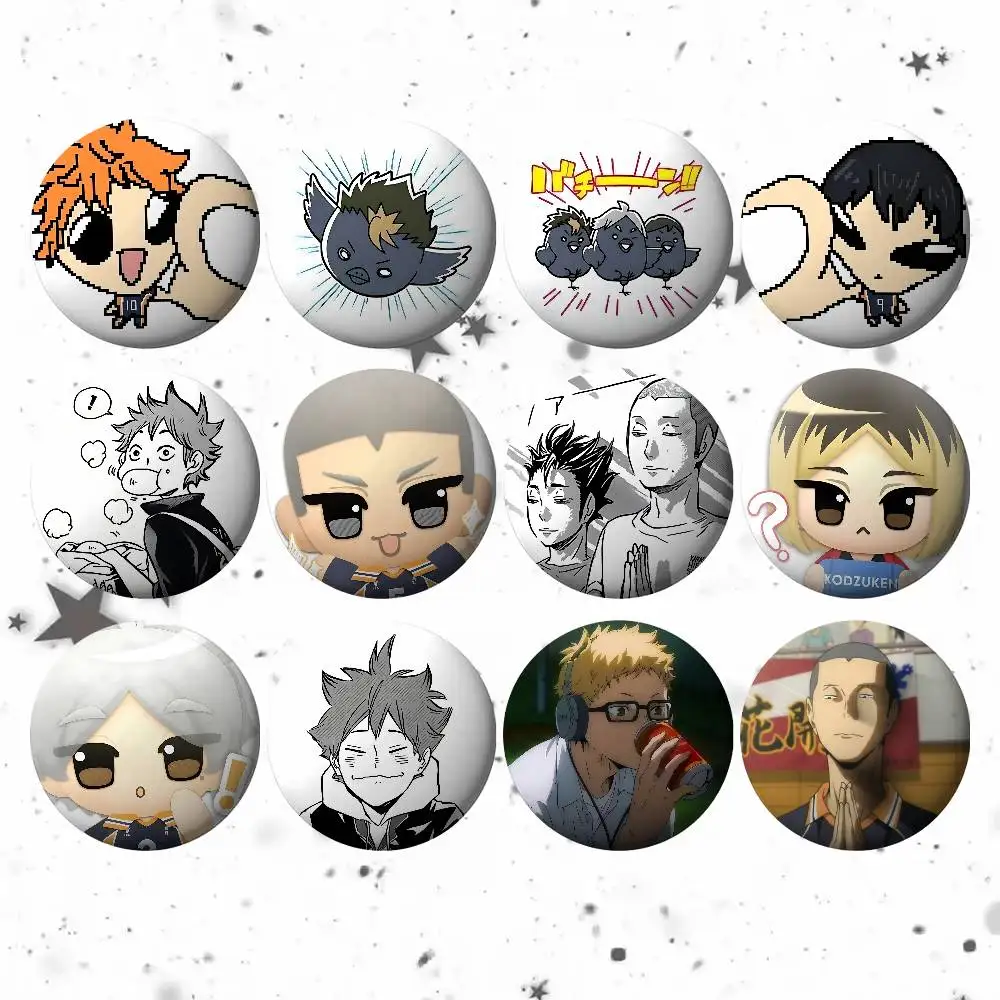 أمين H-Haikyuu شارات شارات الكرتون دبابيس مستديرة على ظهره سترة الاكريليك زر دبابيس جمع الهدايا