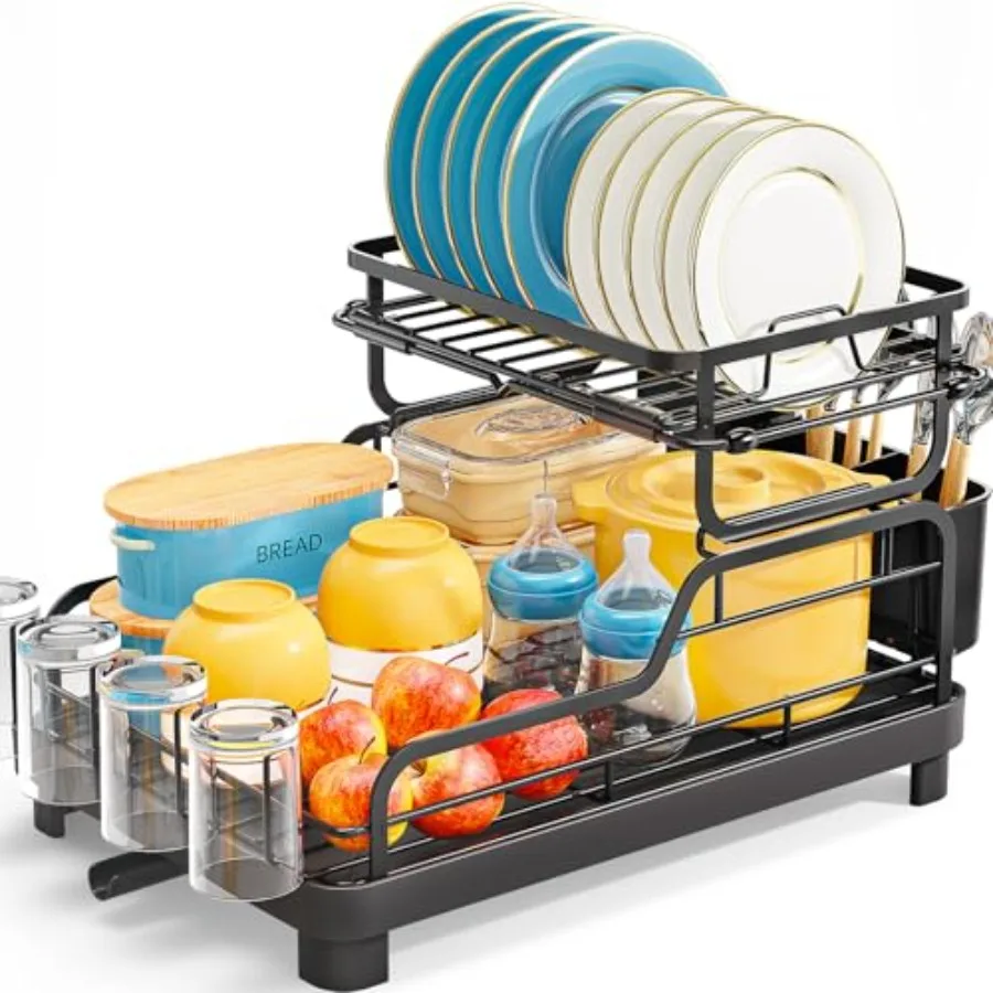 

Dish Drying Rack Converts to 2 Standalone Drainers Large Drainboard Fits Over or Next to Kitchen Sink Includes Cup and Cutlery
