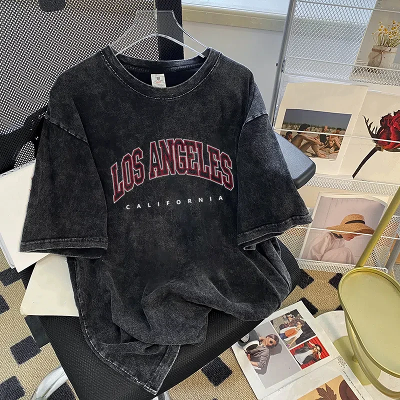 النمط الأمريكي الرجعية إلكتروني طباعة المرأة تي شيرت 2025 جديد الصيف العصرية غسل-أسود قمة Harajuku وسيم الشارع الشهير المحملة القمم #1