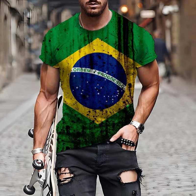 Summer Demo 3D Printed T-shirt  Brazil Men\'s Streetwear Round Neck Short Sleeve Loose Top Casual Super Large Comfortable Short T