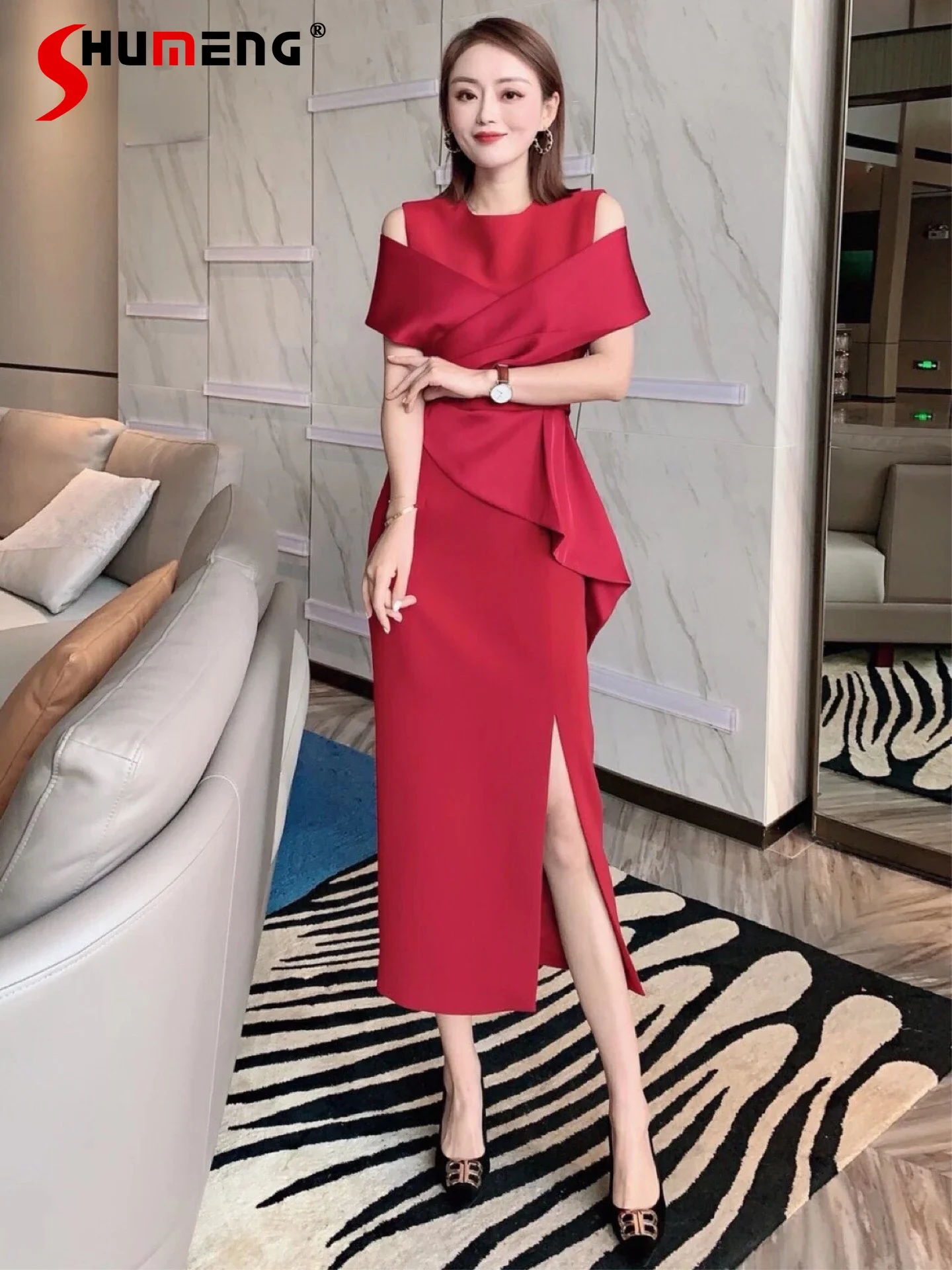 Women's Clothes 2023 Autumn New Dress Fashion High-End Feminine High Waist Pullover Round Neck Solid Color Slim Fit Dresses