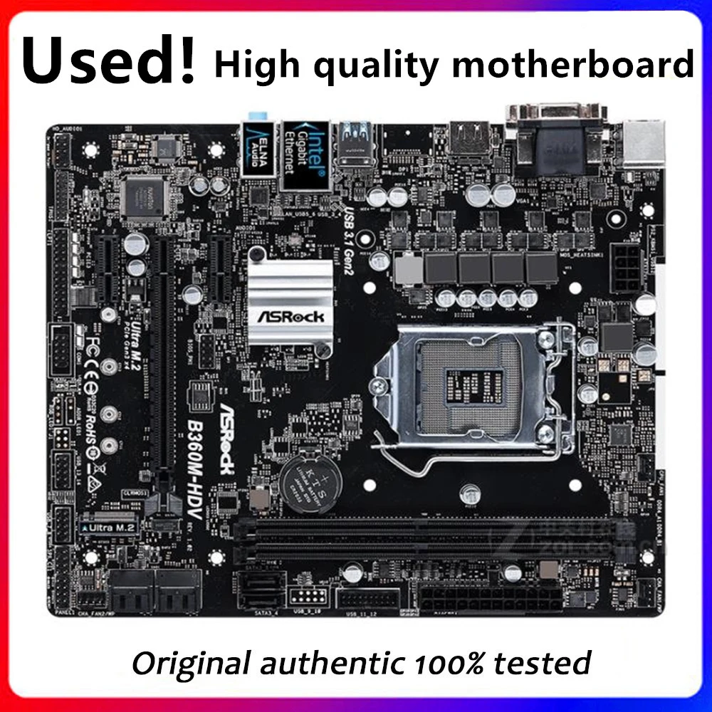 

For ASRock B360M-HDV Original Used Desktop Intel B360 B360M DDR4 Motherboard LGA 1151 i7/i5/i3 USB3.0 SATA3