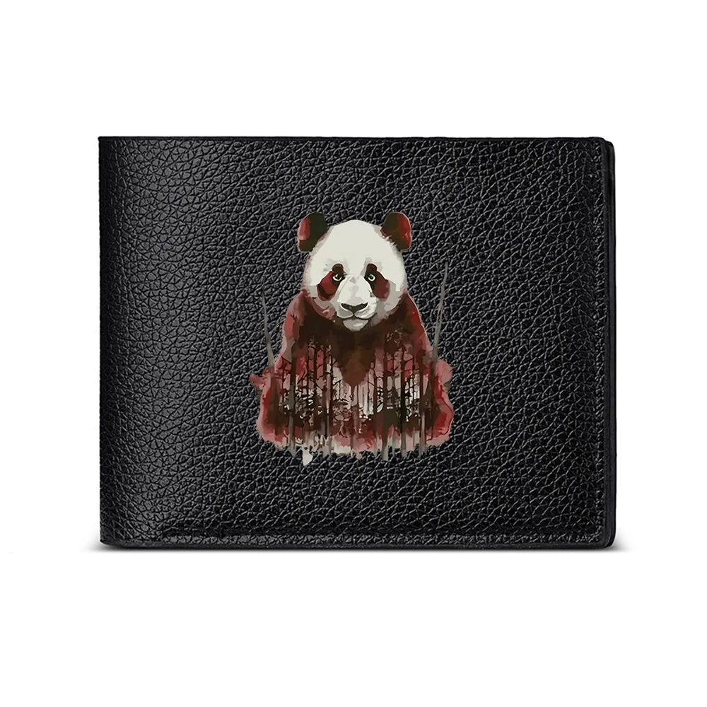 Panda With Red Scarf Print Men's Wallet Card Holder Casual Business Fashion Design