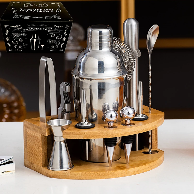 

12pcs/set 750ml Stainless Steel Cocktail Shaker Mixer Drink Bartender Barware Kit With Wooden Rack Bars Set Bar Tool