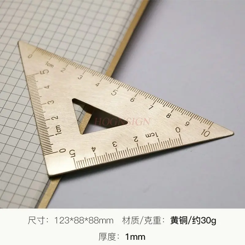 

1 шт. латунная линейка, металлическая равносторонняя треугольная 45 ° прямоугольная пластина транспортира в стиле ретро