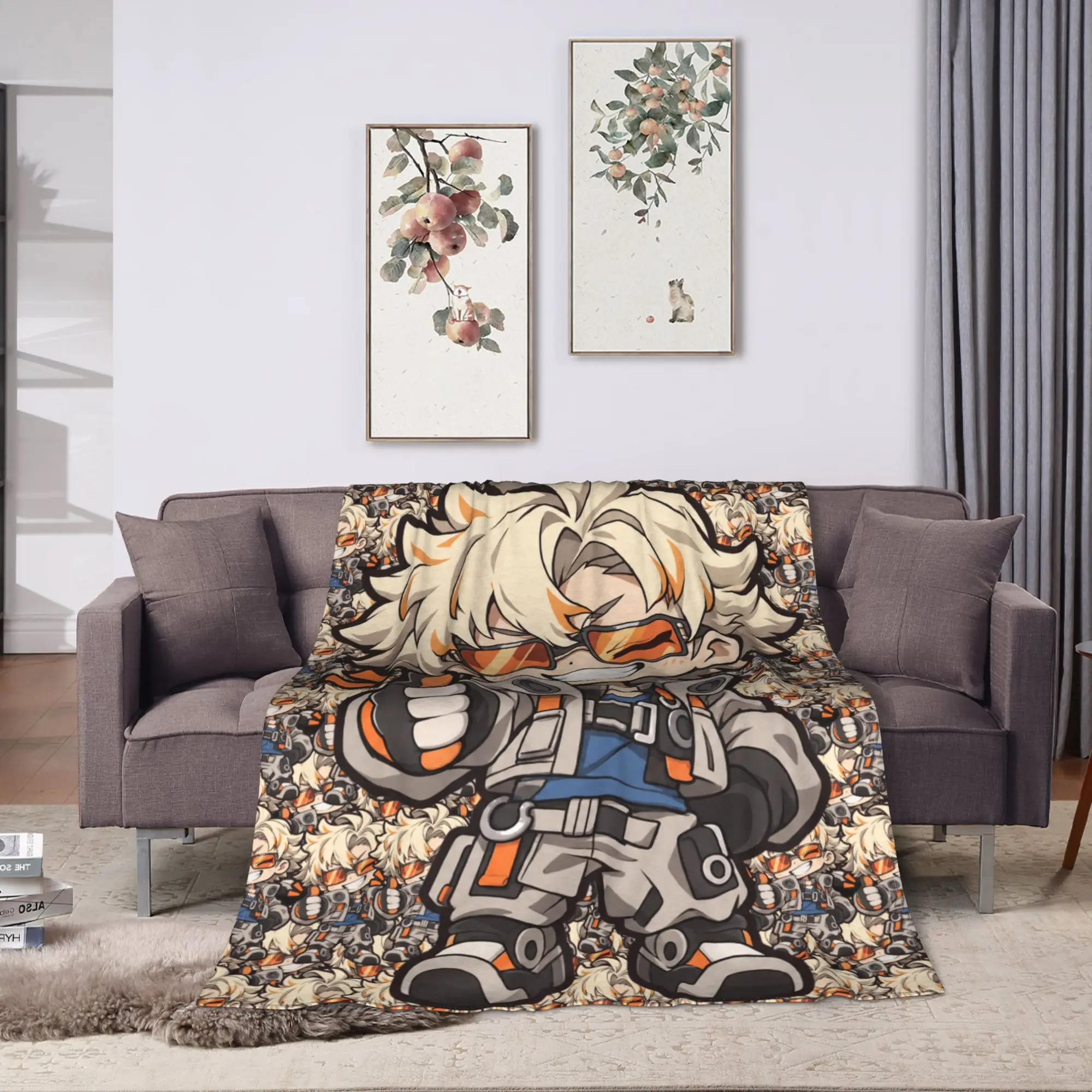 GACHIAKUTA White Haired Boy Orange Outfit Chibi Blanket Quality Super Warm  Throw Blanket Winter Child Living Room Bedspread