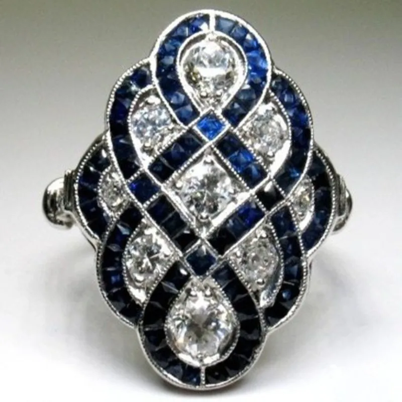 Vintage Silver Color Cross Blue Stone Rings for Women Ethnic Bohemian Rings Jewelry