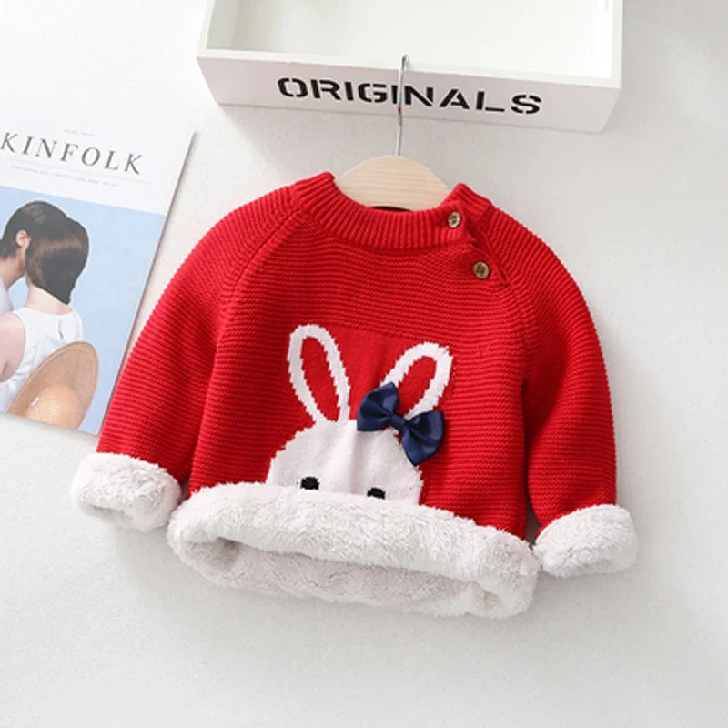 DIIMUU 1-6 Years Baby Children Wear Clothes Kids Boy Cartoon Wool Sweaters Toddler Girls Warm Coat Thicken Tops Casual Pullovers