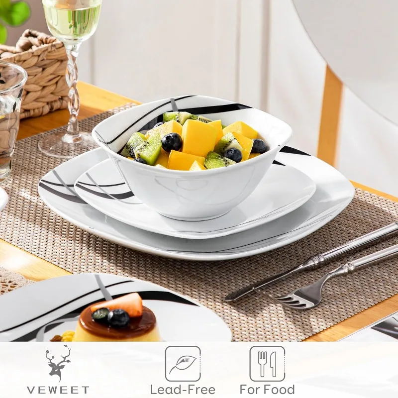 China Cutlery Set 4,12 Plate Set Including Dinner Plate, Dessert Plate and Cereal Bowl