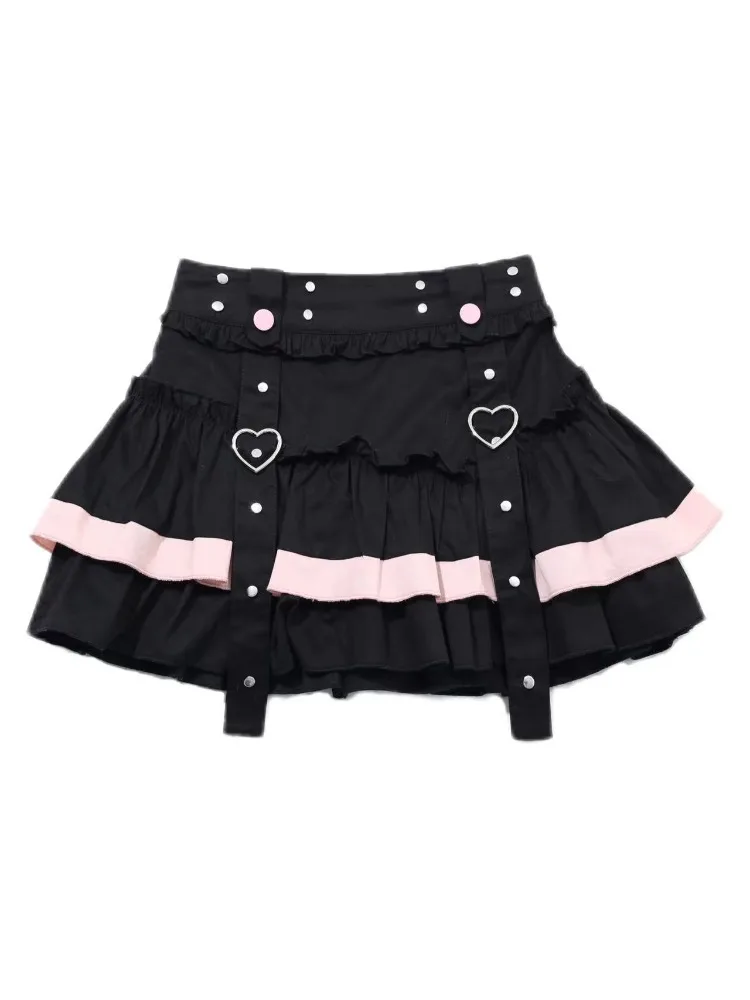 

Japanese Kawaii Lolita Streetwear Mini Skirt Women Sweet Gothic Y2k Design Short Skirts High Street Pleated Fashion Skirt 2024