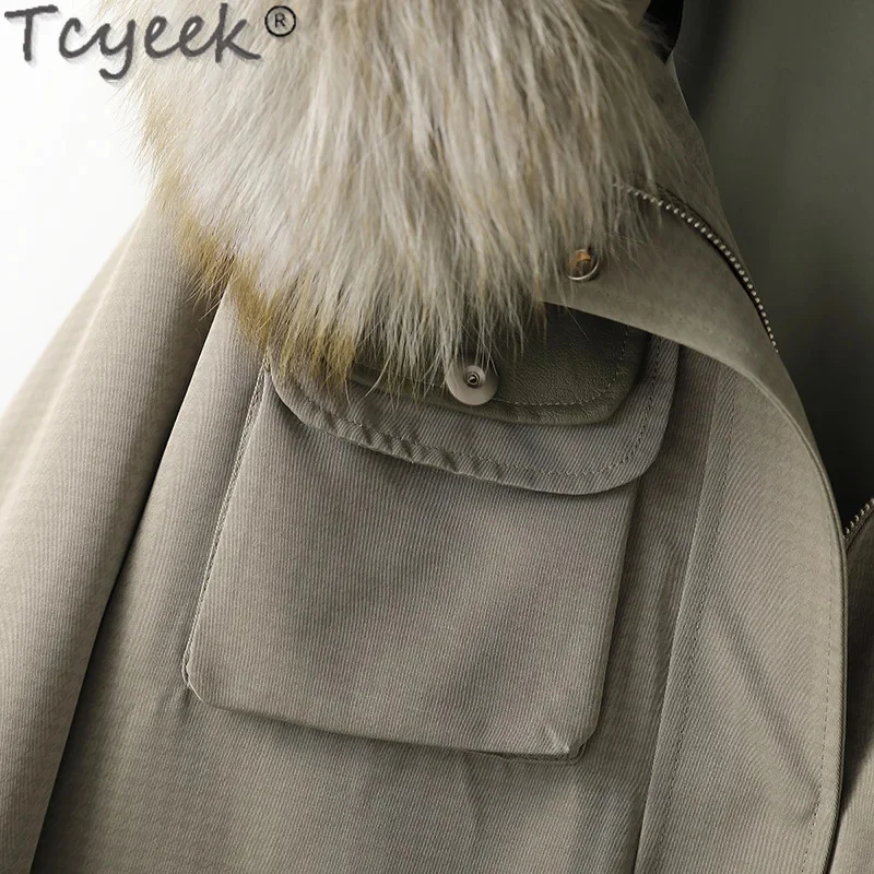 Mode Tcyeek Rex Kaninchen Parka Frauen Kleidung 23 Winter Damen Jacke Waschbär Pelz kragen Mantel abnehmbaren Liner