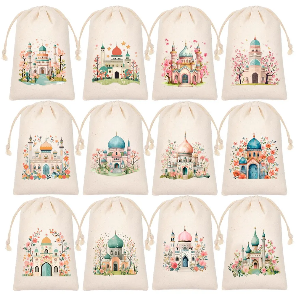 

36pcs/lot Arabian Festival Cotton Bags 11x16cm & 13x18cm Middle Eastern Holiday Party Candy Packaging Moon Castle Gift Bags