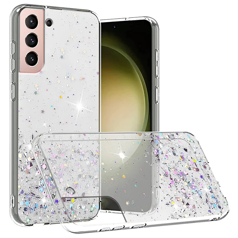 Original Glitter Silicone Transparent Case for Samsung Galaxy S24 S23 S22 S21 S20 Note 20 10 Ultra Plus FE S10 Lite S10 E Fundas