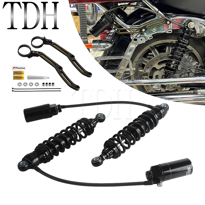 

Shock Absorber Remote Reservoir Adjustable 13" Rear Damper Suspension w/ Bracket For Harley Electra Glide Ultra Limited FLHTK