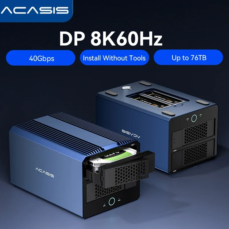 Acasis 40Gbps USB4 Enclosure for HDD+SSD, 4-Bay 76TB Storage,DP 8K 4 RAID Modesfor Data Backup, Video Editin for PC/Mac