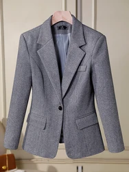 Blazer Formal para mujer, chaqueta ajustada de manga larga con un solo botón, color gris, albaricoque y marrón, Otoño e Invierno