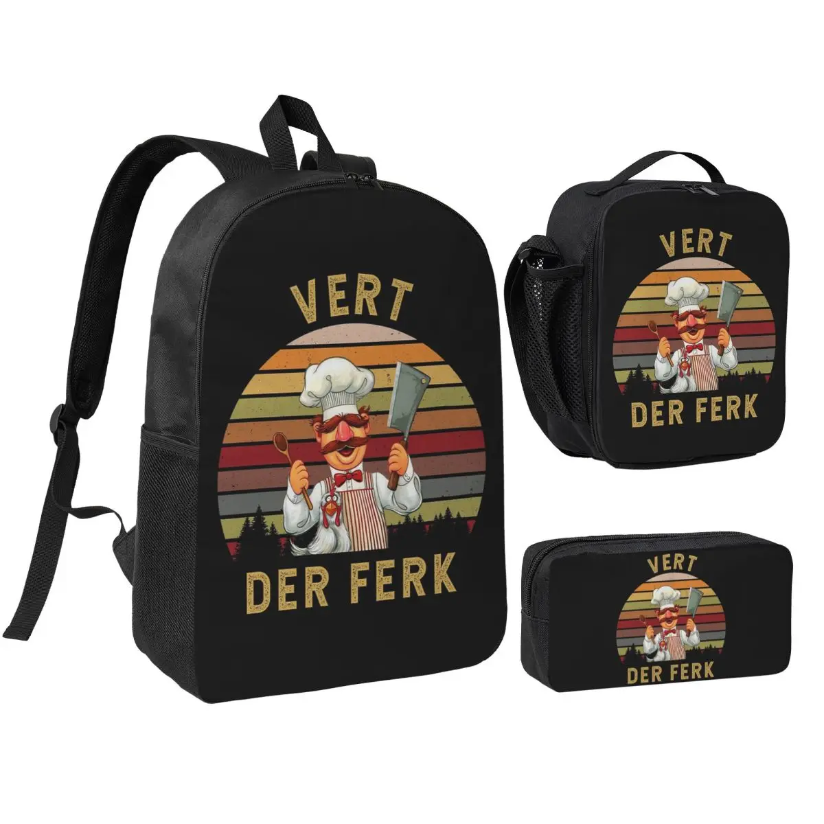 

Swedish Chef Backpack Boys Girls BookBag School Bag Shoulder Bags 3ps Insulated Lunch Bag Pencil Case
