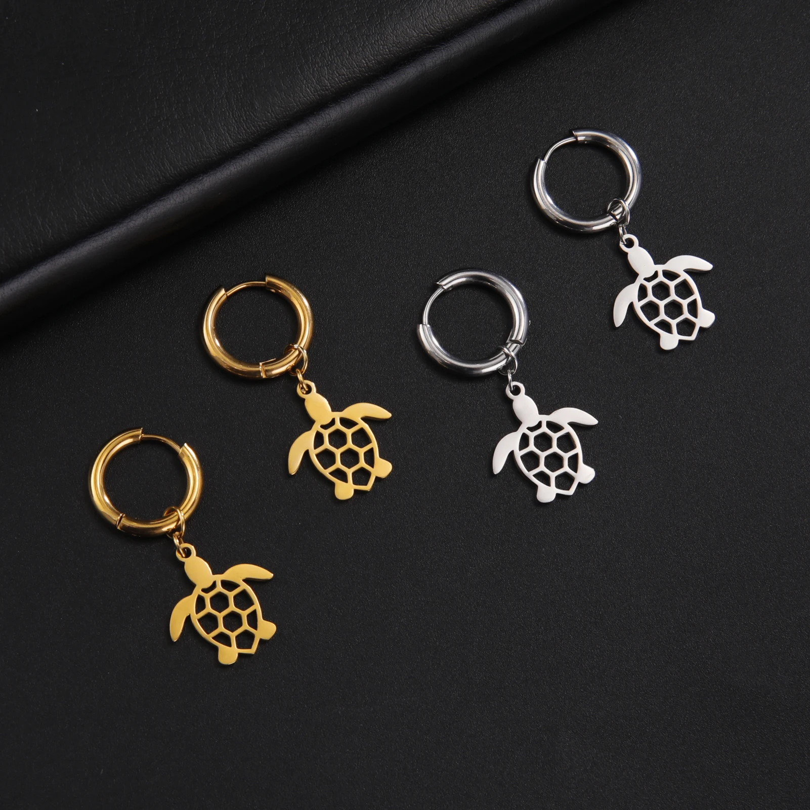 Fashion Stainless Steel Gold Color Cute Hollow Turtle Hoop Earrings For Women Girl Jewelry Party Funny Gifts Wholesale