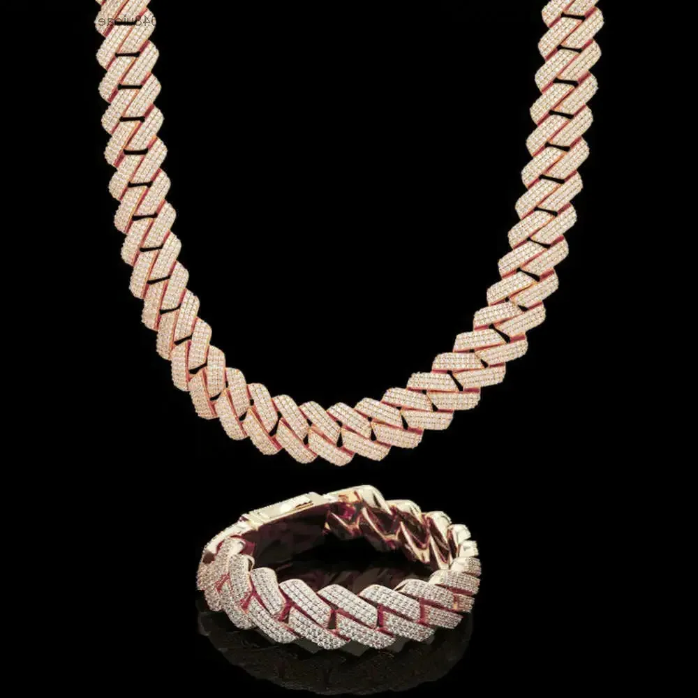 

22mm Moissanite Cuban Link Chain Bracelet Solid Gold and Silver Elegance with Dazzling Sparkle