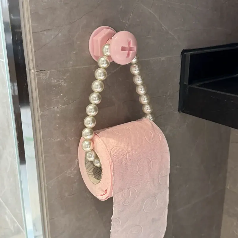 

Tissue Holder Wall Mounted Toilet Paper Holder Nail Free Installation Durable Plastic Pearls String Toilet Paper Holder 2025 New