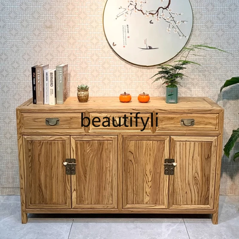 

new Chinese-style solid wood dining side cabinet small apartment living room Japanese-style locker household wall retro locker